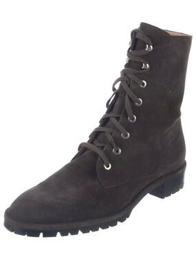 Stuart Weitzman Dark Brown Suede Lace-Up Combat Boot